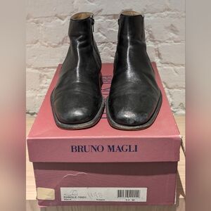 Bruno Magli "Rangle" Black Nappa Leather Side-Zip Boots